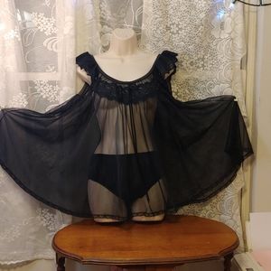 Vintage sheer black babydoll nightie with bloomers